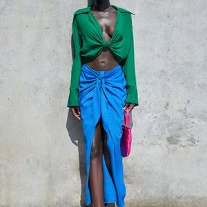 ZARA Green Knotted Crop Top